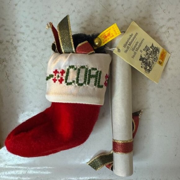Steiff 1984-85 Teddy Bear In Embroidered "Coal" Stocking - Historic Steiff Minia - Picture 1 of 8
